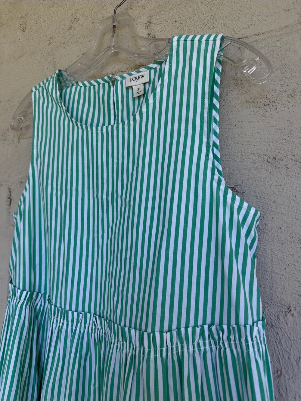 J. Crew Factory Green/White Striped Poplin Sleeveless Tiered Boho Maxi Size 2 - Picture 3 of 12
